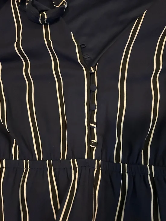 Express Blue Stripe Tie Neck Midi Dress Sz L - Picture 5 of 8